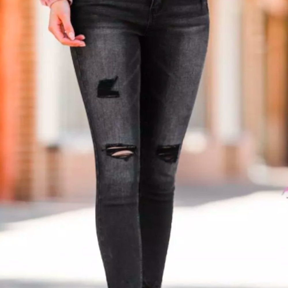 Clearance- Sizes 0-15 BLACK DISTRESSED JEANS - Picture 8 of 10